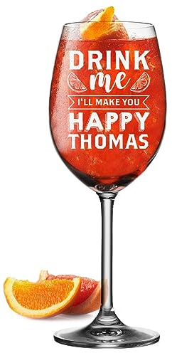 polar-effekt Aperol Spritz Weinglas 460 ml mit Gravur Motiv Drink Me - mit Namen - die perfekte Geschenkidee für Frauen zum Geburtstag und Muttertag - das Glas für Lillet, Sangria und Cocktails