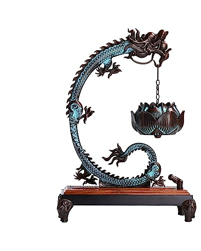 MOOWI Weihrauchbrenner Kreativer Weihrauchbrenner in Lotusform for den Innenbereich, Retro-Drachen-Design, großer Rückfluss-Räuchergefäß, Zen-Dekoration Räucherstäbchenhalter Zen Dekor