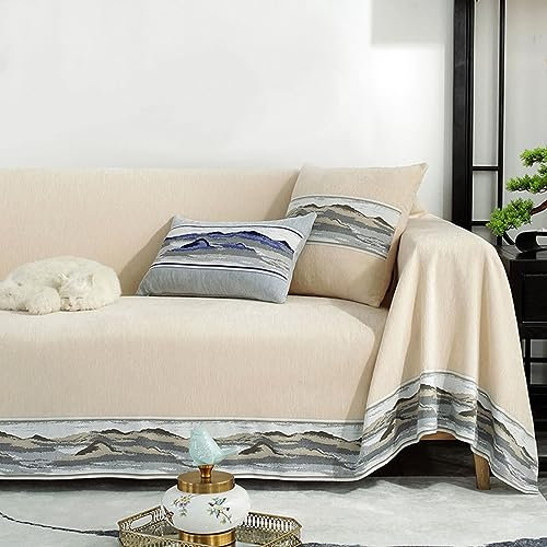 Homxi Couch Überzug 4 Sitzer,180x330CM,Couchbezug Malmuster Sofaüberwürfe Chenille Handtuch Sofa Beige Sofabezug Universal