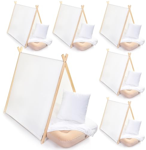 Wesnoy 6 Sets Teepee Tent with Inflatable Airbed, Fitted Sheet and Pillow Inserts Play Tent White Washable Foldable for Indoor Outdoor Slumber Party Sleepover Playhouse
