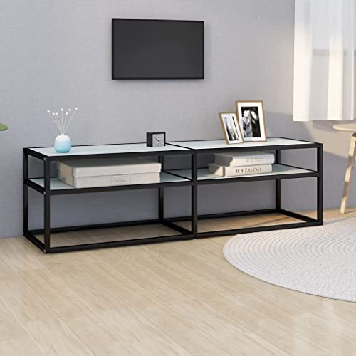 CKioict TV möbel DVD Schrank Wohnzimmer Möbel TV-Schrank Weiß Marmor-Optik 140x40x40,5 cm HartglasFür Wohnzimmer, Spielzimmer