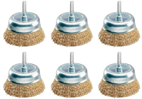 Tradineur - Pack de 6 cepillos de alambre para taladro, atornillador - Cepillo de acero para madera y metal - Eliminación de óxido, lijado y pulido - Ø 75 mm