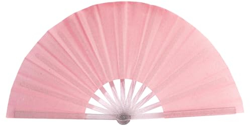 HeyToo Handventilator für Damen, glitzernd, 33 cm, mit glänzender, transparenter Fächerrippe für Hochzeit, Kirche, Festival, Tanz, Party, Abschlussball, Club, EDM-Zubehör, glänzend rosa
