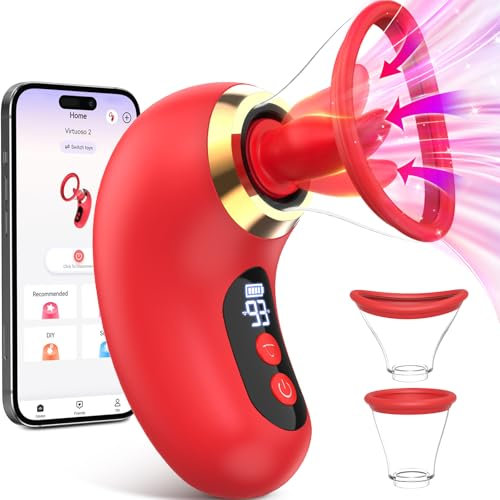 Vooloka Sucking Sex Toys for Woman Clitoral Suction Toy, 3x9 Modes Tongue Licking Vibrator Clitorise Stimulator Sucker Nipple Clitoral Pump, Female Sex Toyscouples for Women APP Remote,2 Cups,Red
