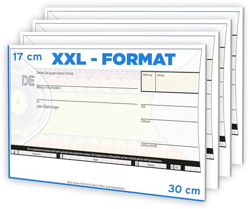 Litfax Spendenscheck XXL - Europa Bankenscheck, 30x17 cm (4er Pack) - Stärke 3mm - Flexibel beschreibbar - Witterungsbeständig - PR Scheck - Riesenscheck - für Veranstaltungen - Scheck Groß