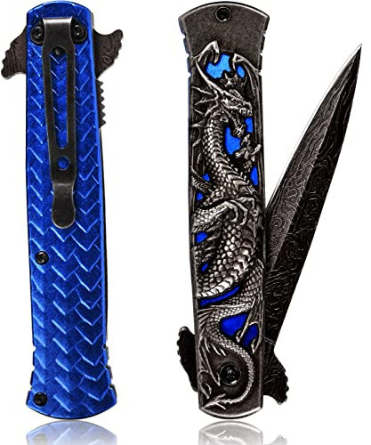 Vividstill Single Edged Klappmesser für Männer, cool 3D Drache blau Klappmesser Taschenmesser, gute Geschenk Edc Messer für Outdoor Überleben camping knife