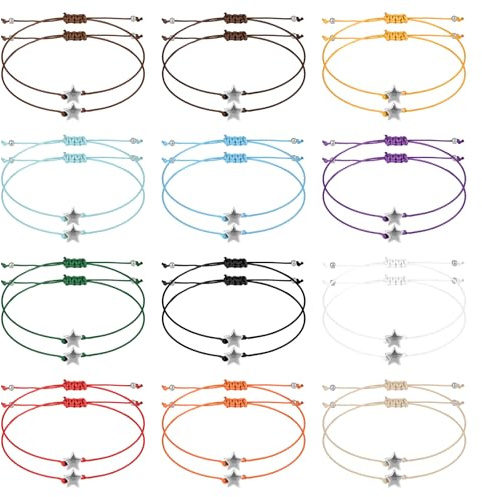 Mikovivi 24 Pulseras de Amistad y Deseos Ajustables, Desmontables con Estrellas - Regalos para Mujeres y Hombres