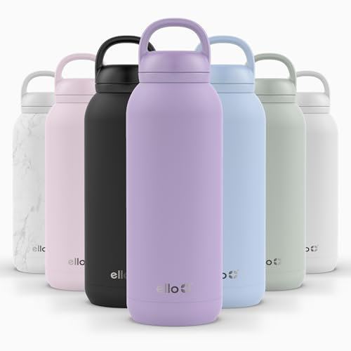Ello Cooper Twist 40oz Stainless Steel Water Bottle with Chug Lid | Leak Proof | Double Walled and Vacuum Insulated | Built in Carry Loop | Dishwasher Safe | Lilac