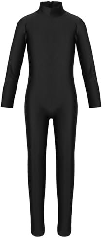 Miaeowve Turnanzug Mädchen Langarm Ganzkörper Voltigieranzug Kinder Stehkragen Tanzanzug Ballett Turnen Tanzoverall Lang Jumpsuit Trikotanzug Leotard Dancewear Schwarz 170-176