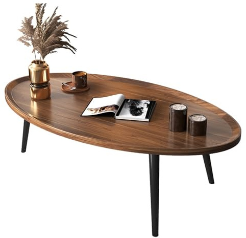 Table basse moderne du milieu du siècle pour salon – Petite table basse ovale, table d'appoint minimaliste couleur noyer, 80 x 55 x 38 cm