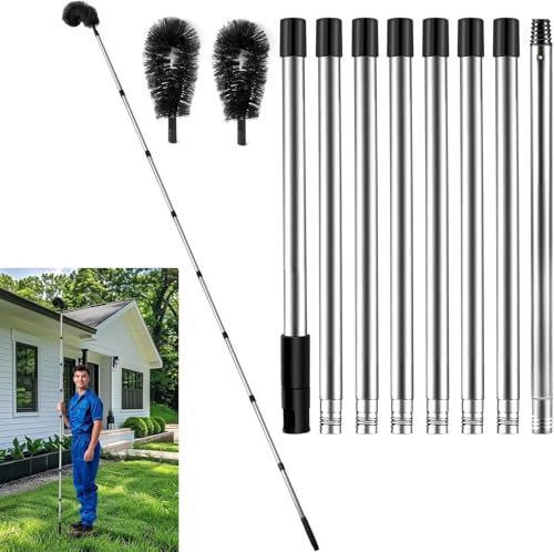 10.5ft Gutter Cleaning Tools - 2 Brushes, Adjustable Cleaner for Easy Leaf & Debris Removal