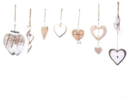Wooden Hearts Natural Twine, Rustic Wooden Heart Pendants - Versatile DIY Decorations for Weddings, Parties, Anniversaries, Personalised Gifts, Arts and Crafts