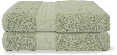 Brentfords Extra Large Bath Sheet Set of 2, Ultra Soft 100% Cotton Absorbent Quick Dry Hotel Spa Quality Bath Sheet For Bathroom Beach & Gym, Sage Green-90x150cm