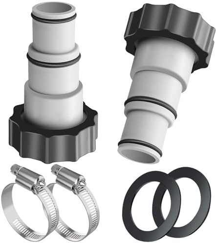 Poolschlauch Adapter, 2 Stück Schlauchadapter für Pumpe, Pool Adapter A-Serie, Schlauchadapter für Pumpe mit Dichtring + Schlauchschellen, Anschluss für Ø 32mm auf 38mm Pool-Schlauch