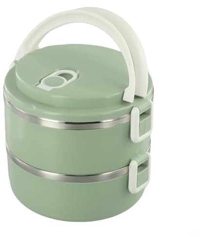Lonchera apilable de acero inoxidable de 2 capas con diseño a prueba de fugas y válvula de silicona para sopa y líquidos (verde)
