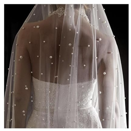 LYHYDMA Brautschleier Pearls White Ivory Langer Brautschleier mit Kamm Einschichtiger Kathedralen-Brautschleier mit Perlen Kristallperlen 75-300cm(Champagne,100cm)