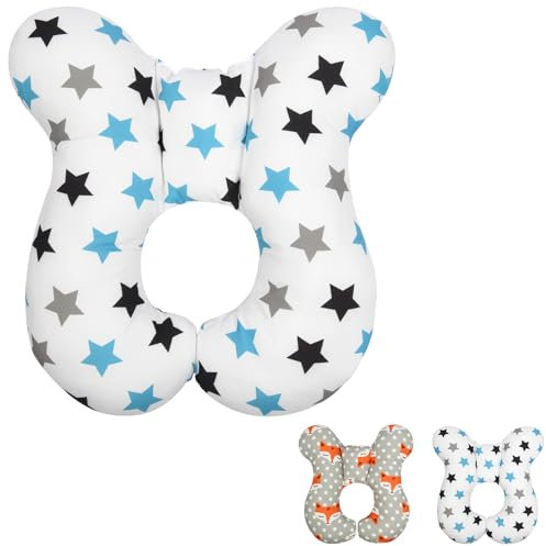 Alaoo Cuscino da Viaggio per Bambini, Cuscino di supporto per la testa del bambino per neonati, Cuscino da viaggio in cotone morbido, Adatto per seggiolini auto, passeggini(Stella)