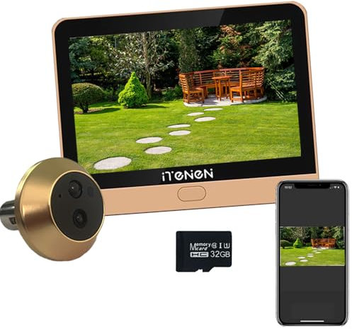 iTenen PDG Spioncino Digitale a Batteria 3.0MP con MicroSD da 32GB,Video Spioncino Senza Fili con Schermo a Colori da 4,3, Telecamera porta,5000 mAh, Audio a Senso Unico,Rilevamento Movimento PIR