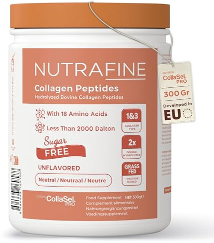 Nutrafine Kollagenpulver Rinder - Hydrolysiertes Kollagen Peptide | 100% Natürlich Colagen Typ 1 & 3, Klinisch getestet, 300 Gram