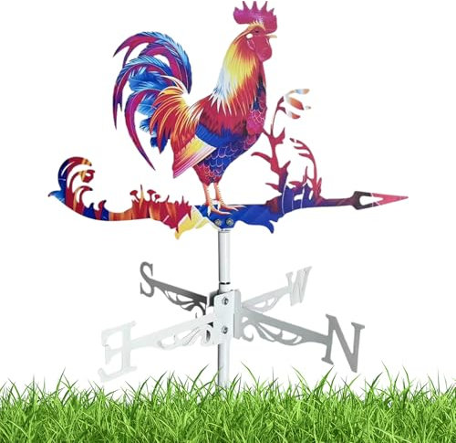 DzpKrka Wetterhahn Windrad, 65 X 36 cm Wetterhahn Metalldach, Wetterfahne, Metall-Hahn Wind Vane, Bunt Hahn-Wetterfahne, Gartendeko Für Draußen,Windrichtungsanzeige Solar Dekoration
