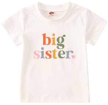 Big Sister Camicia Bambino Annuncio per Ragazze Abiti Grande Sorella T-Shirt Estate Manica Corta Top Promoted to Big Sister Tees Carino Girocollo Camicie Camicia di Cotone, Bianco, 12-18 maanden