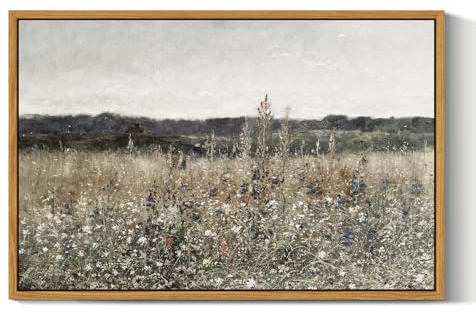 ARPEOTCY Leinwand Bilder mit Rahmen, Groß Vintage Wanddeko, Wandbilder Wohnzimmer Schlafzimmer Badezimmer Küche, Bauernhaus Zimmer Deko Aesthetic, Blumen kunstdrucke Painting, 60x40cm