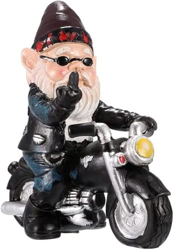 Ruiaqer Enano de jardín de motocicleta, estatua de 13,3 cm x 13 cm, impermeable, protección solar, decoración de jardín, enano de jardín divertido, regalos para hombres, decoración para el balcón