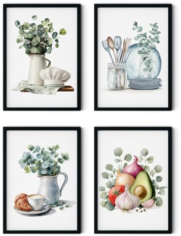 MJ-GRAPHICS® Küchenbilder Poster Set A4 4er Set Bilder Wanddeko Kaffee Deko Vintage Bilder Esszimmer Poster Aesthetic Boho Ungerahmt
