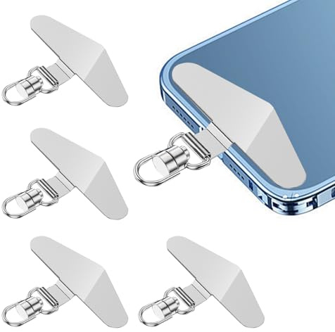 HDXH 4Pcs Phone Tether Tab,Metal Crossbody Cell Phone Lanyard Patch Silve,Stainless Steel Mobile Phone Lanyard Pad,Universal Phone Strap Connector for Smartphones