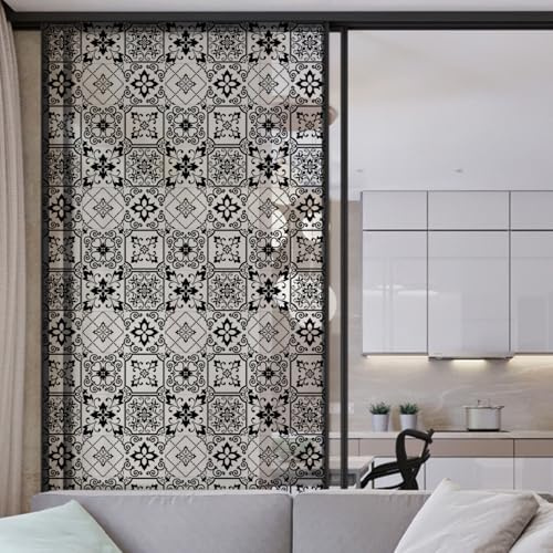 Film Opaque Vitrage Fleur Noire Marocaine Film Opaque Fenetre Anti Regard Electrostatique Pas De Colle Brise Vue Fenetre pour Salle de Bain Bureau Cuisine 30x120 CM/ 2 Pcs