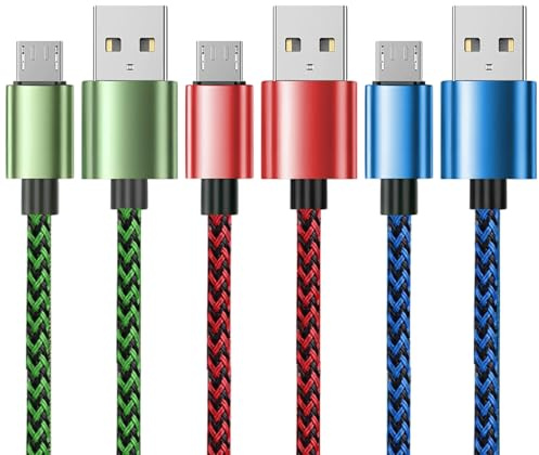 Micro USB Cable 2M 3Pack Android Charger Nylon Colored Braided Fast Charging Speed Data Wire for Samsung Galaxy S6 S7 Edge S5 A6 J3 J4 plus J5 J6 J7 Moto E5 Tablet PS4