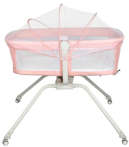 Kedia Cunas con mosquitera, cuna auxiliar para bebé con ruedas, cuna de viaje para bebé, cuna de juego de bebé regulable en altura ajustable, cama de viaje portátil (rosa - B)