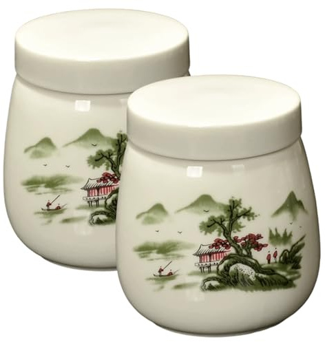 Coddler per uova da 2 pezzi, portauova in ceramica vintage da 220 ml con coperchi per una colazione facile e veloce o un'esposizione elegante.