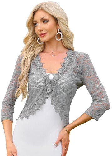 Allegra K Floral Lace Shrugs for Women's Evening 3/4 Sleeves Formal Elegant Bolero Cardigan