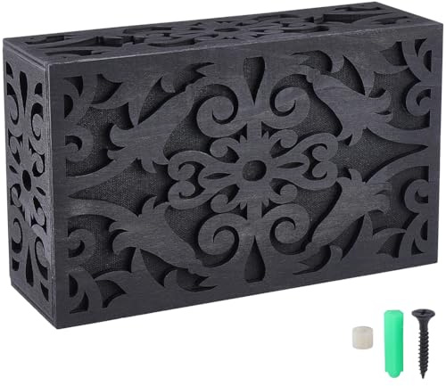 PRESSINART Modern Schwarze Türklingel Abdeckung Läutewerk Abdeckung Box Nur Abstraktes Vintage Blütenmuster Holz Rechteck Dekorative Hülle Einfach Anzubringen Wandbox Für Innen Außen Haus Eingang