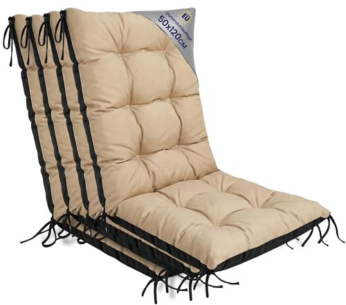 Amazinggirl Gartenstuhl Hochlehner Auflagen 4er Set 50x120 cm - Sitzauflagen Gartenmöbel Gartenstuhlauflagen Polster Auflage für Gartenstühle Sitzpolster Outdoor Stuhlauflagen Sitzkissen Beige