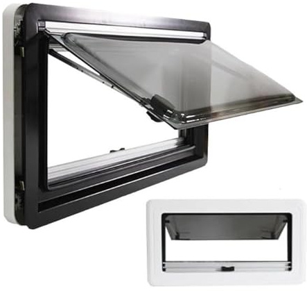 Hinged Window for Motorhome Caravan with Integrated Roller Blind and Fly Screen, External Push Design for Easy Operation