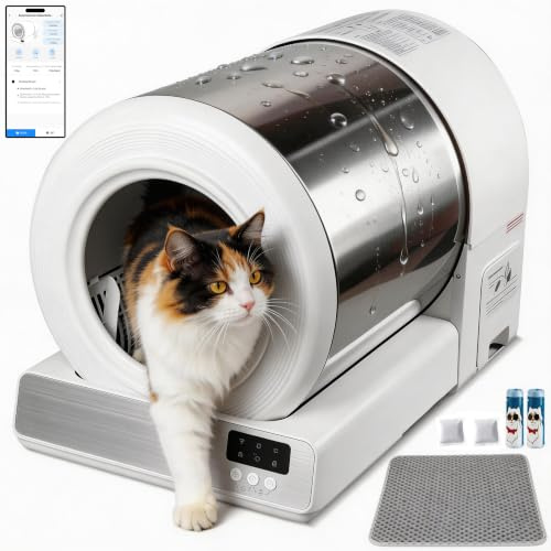 YEGUO Selbstreinigende Katzentoilette XXL aus Edelstahl mit App