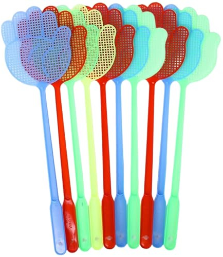 Matamoscas, 10 unidades de matamoscas de plástico, multicolores resistentes con orificio para colgar, multifuncional, ligero, fácil de transportar, para cocina/oficina/aula para uso diario