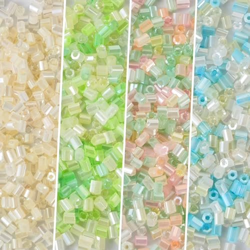 Craftdady 60G Cat Eye Tube Beads Column Round Bugle Beads 1.7mm Mini Cat Eye Seed Bead for Jewelry Making DIY Bracelet Necklace Earrings Crafts, 4 Colors
