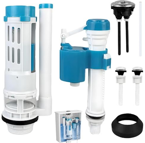 BIZOI Toilet Flush System Replacement, Dual Flush and Fill Toilet Cistern Kit with Adjustable Height for 2 Outlet, Universal Toilet Cistern Flush Parts for All Kinds of Toilets,Efficient Water Saving