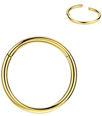FANSING 18g 7mm Nose Hoop 18 Gauge Hinged Seamless Piercing Jewelry Ring for Septum Helix Cartilage Earlobe Lip Daith Tragus Rook & Conch 18k Gold-plated Surgical Steel