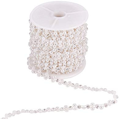 PandaHall Circa 10 Metri (9,14m) / Rotolo 9mm Largo Fiore Bianco ABS plastica Imitazione Perle Fatte a Mano Catene ghirlande Fili con Vetro per la Cerimonia Nuziale Decozione e Mestieri DIY