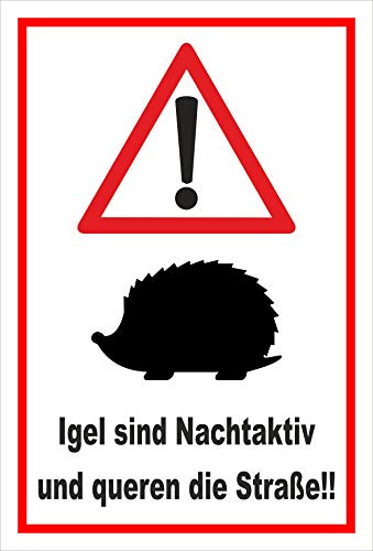 Melis-Folienwerkstatt Schild Achtung Igel - nachtaktiv - queren Straße – 45x30 cm – 3mm Aluverbund – Bohrlöcher – mehrere Größen/Materialien