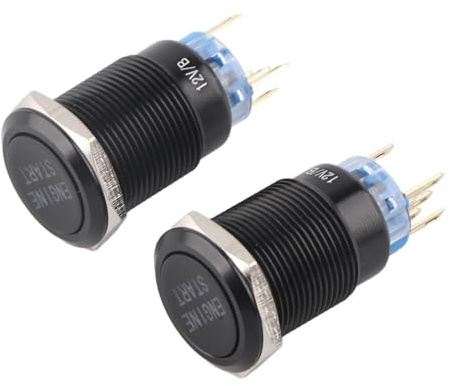 Motorstartschalter Startknopf 12V wasserdicht mit LED aus Zink-Aluminium-Legierung Universal für Fahrzeuge (schwarz 50A)
