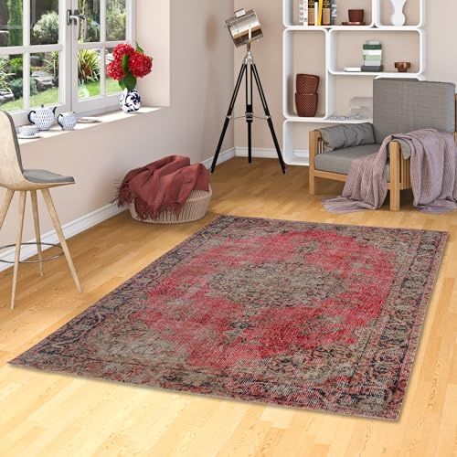 Pergamon Designer Teppich Vintage Zoe Orient Klassik Rot Beige in 5 Größen
