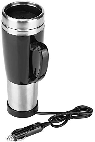 Car Electric Kettle, Car Electric Stainless Steel Heating Cup Coffee Tea Drinking Cup Mug Black for Winter Travel(12V)