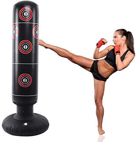 Boxsack 160cm, LncBoc Freistehende Boxtasche Stehend Aufblasbar Kickboxsäcke Sandsack, Boxen Kicking Bag für die Ausbildung MMA Muay Thai Fitness