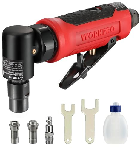 WORKPRO Air Angle Die Grinder, 1/4-Inch Pneumatic Right Angle Die Grinder, 20000RPM, Air-Powered 90 Degree for Grinding, Cutting, Polishing, Welding Repair, Deburring, 1/4 & 1/8 Collets Included