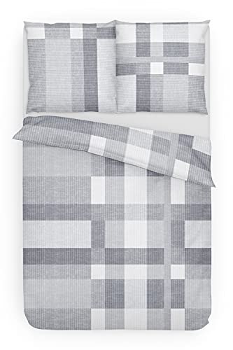 Träumschön Premium Bettwäsche 155x220 + 80x80 cm - Kariertes Design grau - Sommer Bettwäsche aus Baumwolle – Weich, Atmungsaktiv & Hautfreundlich - bügelfrei